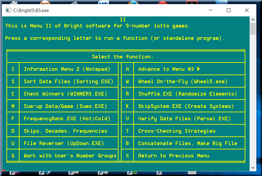 Menu 2 represents GENERAL-PURPOSE lottery, lotto, gambling software.