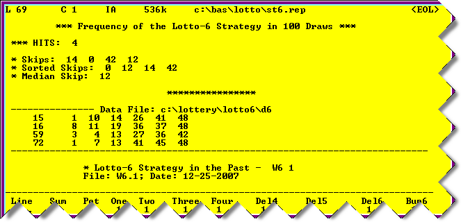 The lottery strategy report shows the filters and parameters of your lotto strategy.