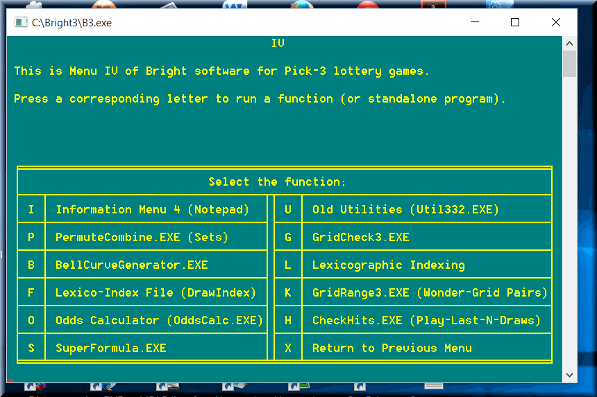 Menu 4: Lottery software generates all type of sets of pick-3 straight and boxed combinations.