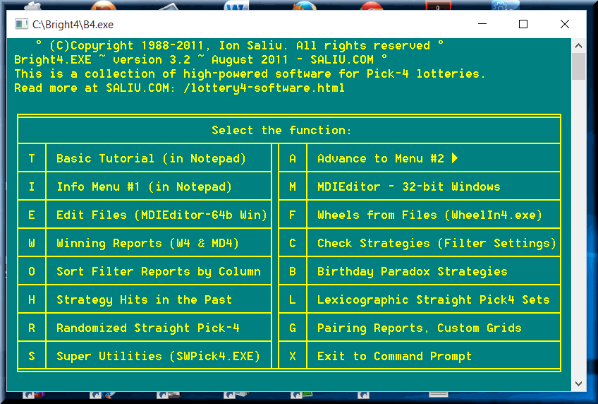 Menu #1 of the best winning lottery 4 digits software is Bright-4.