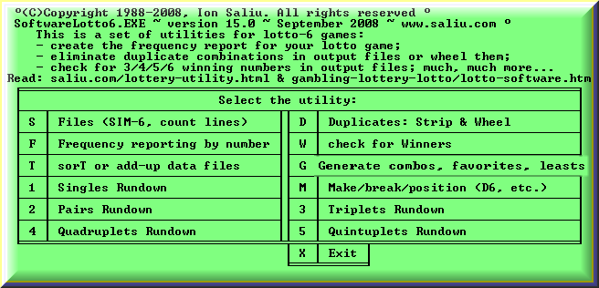 Lotto software tools: Triplets or 3 of 6 lotto groups.