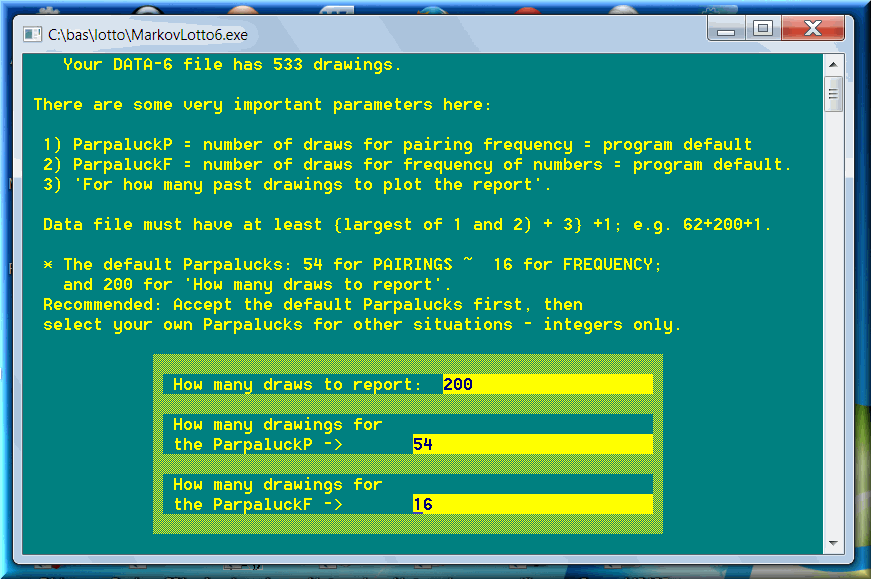 The special Markov software offers defaults for lotto draws analyses.